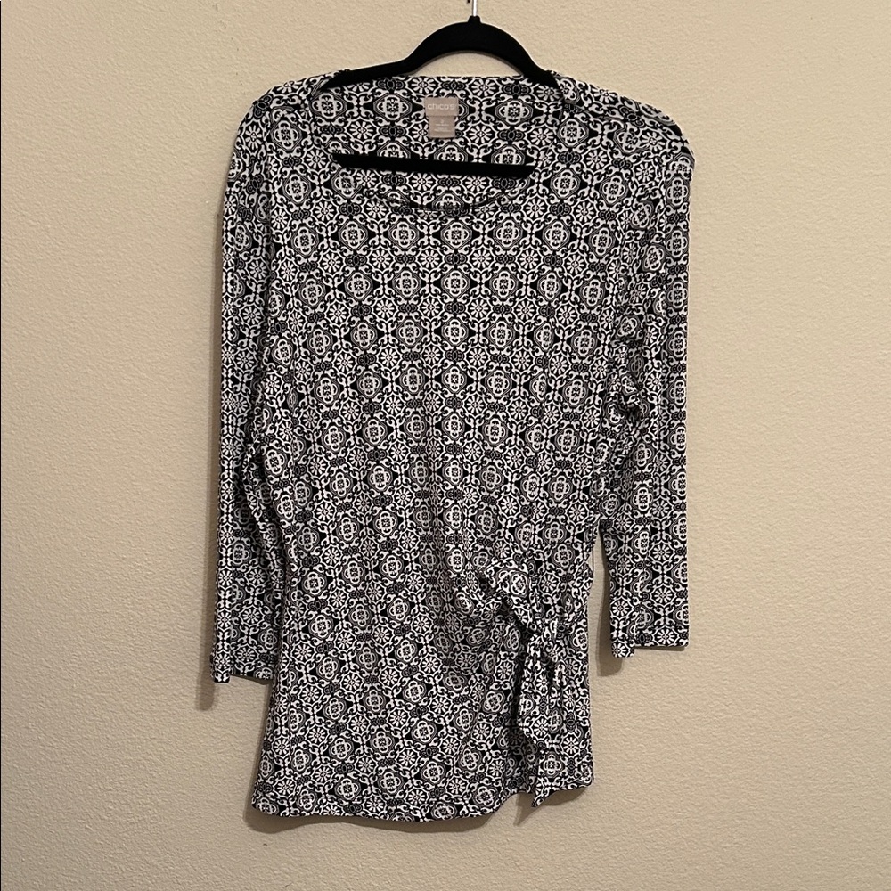 Chico's Black & White Geometric Wrap-Like Tunic